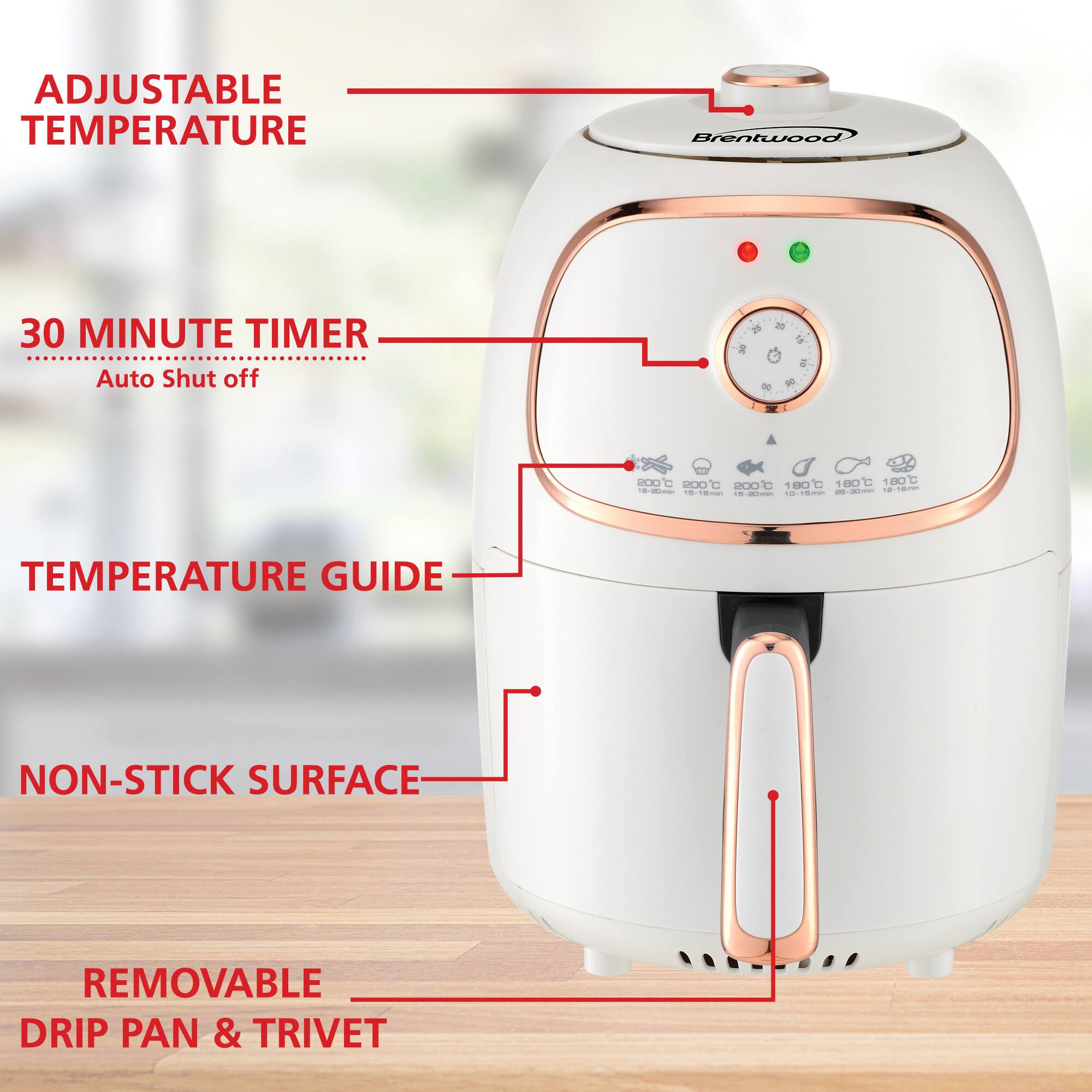 Brentwood White 2qt. 1200 Watt Electric Air Fryer with Timer & Temperature Control